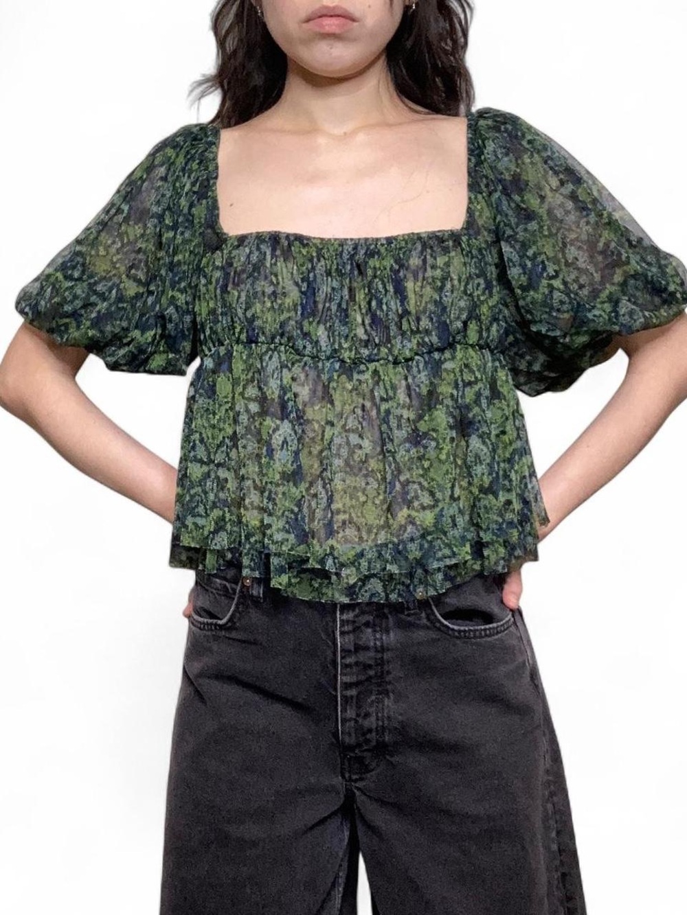 Free People | Black & Green Penelope Top